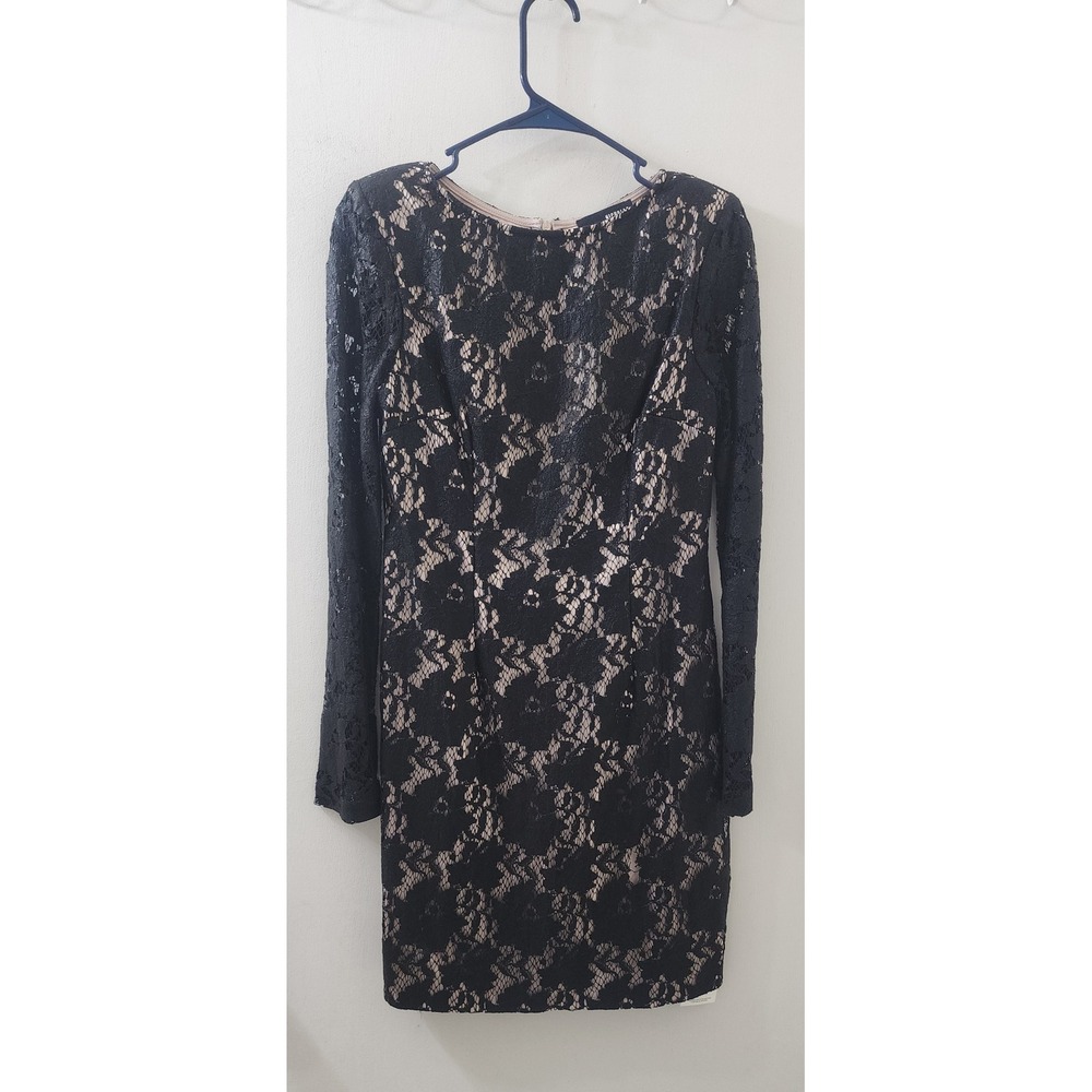 Nicholas Black Floral Lace Long Sleeve Mini Dress Nude Lining Size 4 Made in Aus